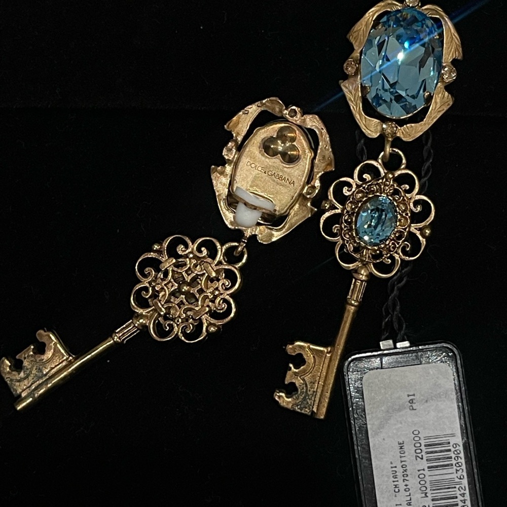 Dolce & Gabbana Gold and Blue Key Earrings - Picture 6 of 7